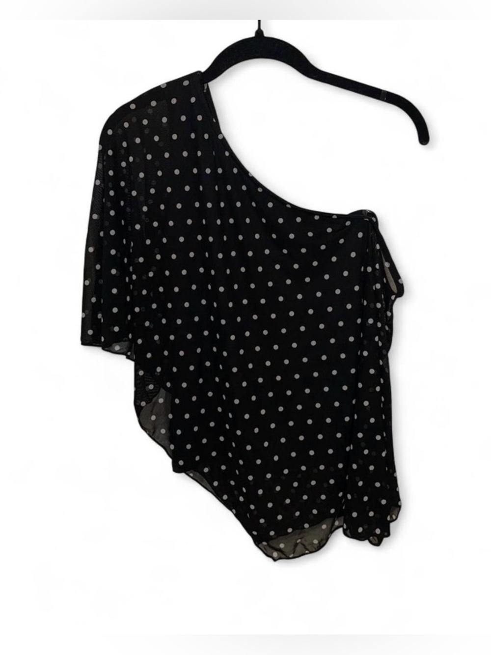 white/black polka dot sheer poncho off shoulder top size Small New